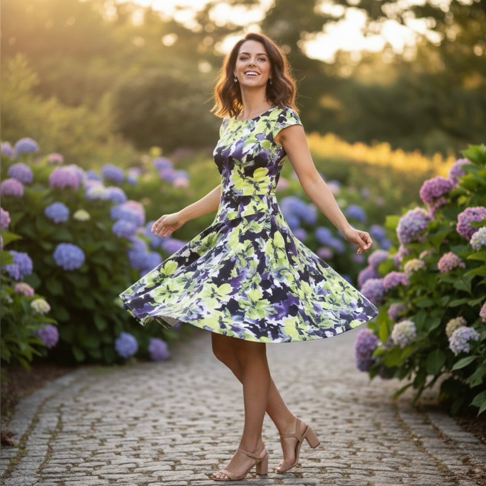 90s Vintage Leslie Fay Vibrant Floral Midi Dress